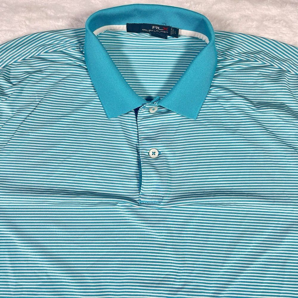RLX Ralph Lauren Polo Men's Large Turquoise Striped Golf Lightweight Performance